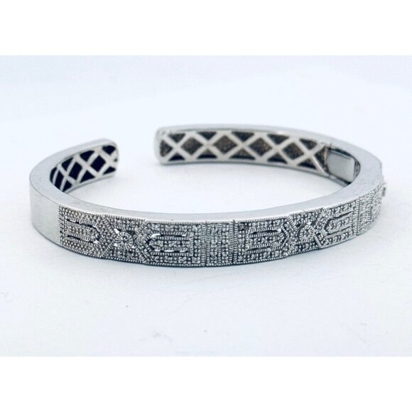 Estate Sterling Silver 925 Designer Diamond Filigree Hinged Cuff Bracelet 6” - Picture 2 of 10